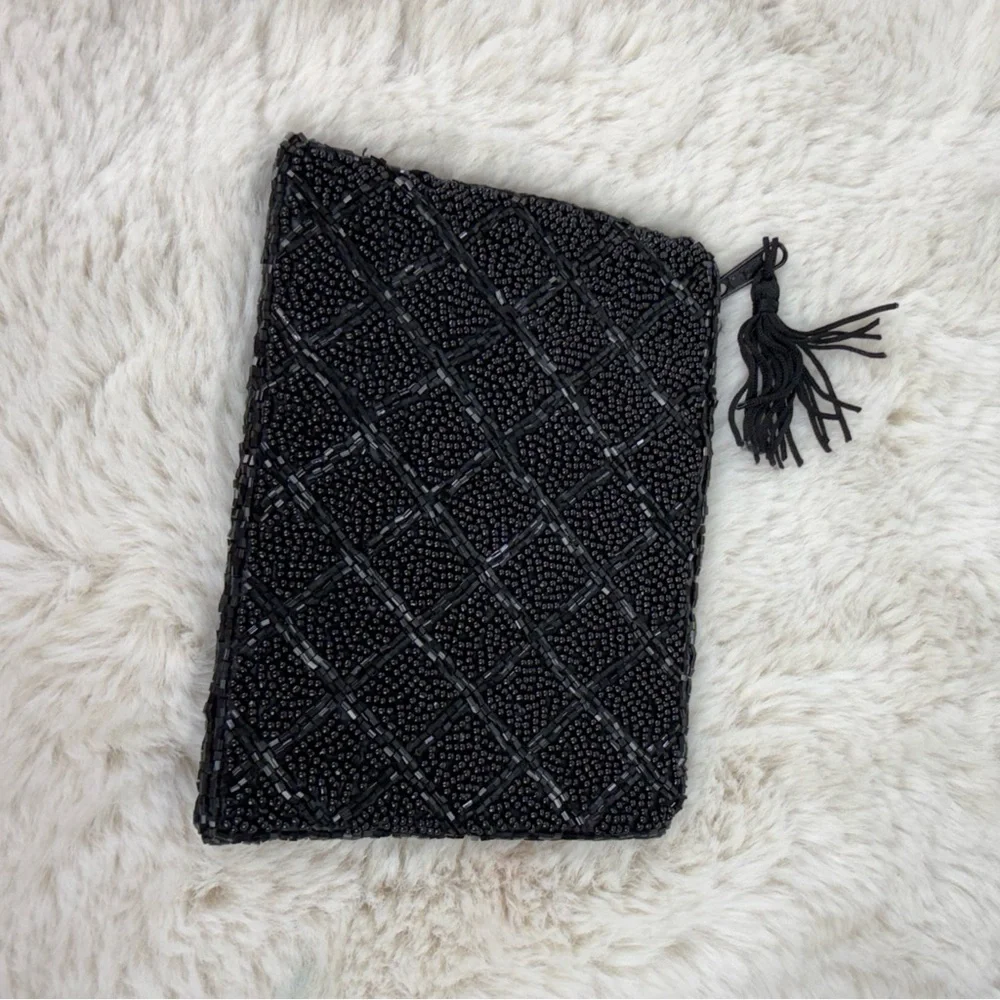 Vintage Small Black Beaded‎ Coin Purse Clutch